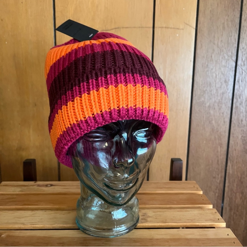 Maroon, Violet, & Orange Stripe Knit Hat